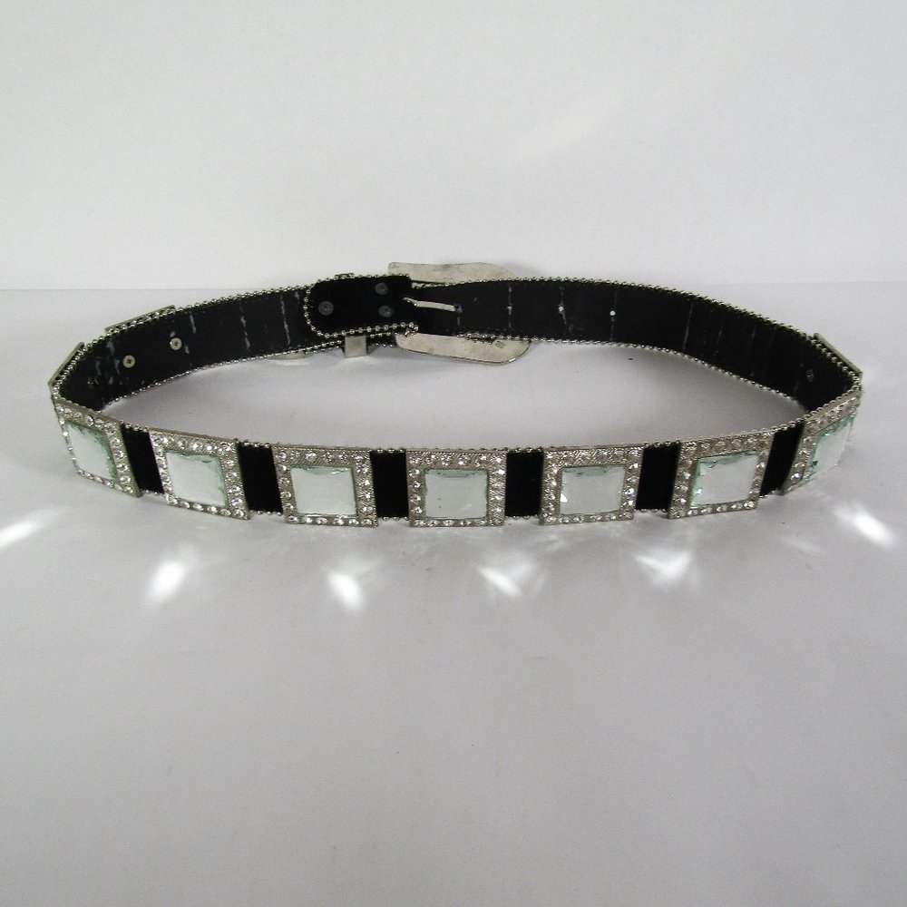 Women's Rhinestone Crystal Concho Cowgirl Western Belt Black Bling 30"-35”